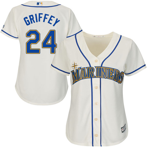 Mariners #24 Ken Griffey Cream Alternate Women's Stitched MLB Jersey - Click Image to Close